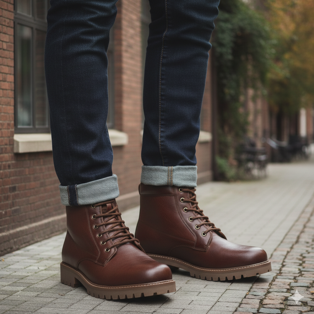 Classic Leather Lace-Up Ankle Boot Brown