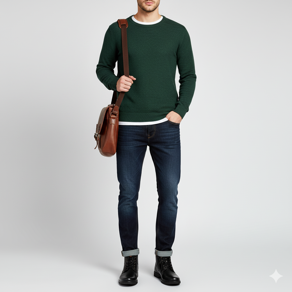 Leather Lace-Up High Ankle Boot Black for Men