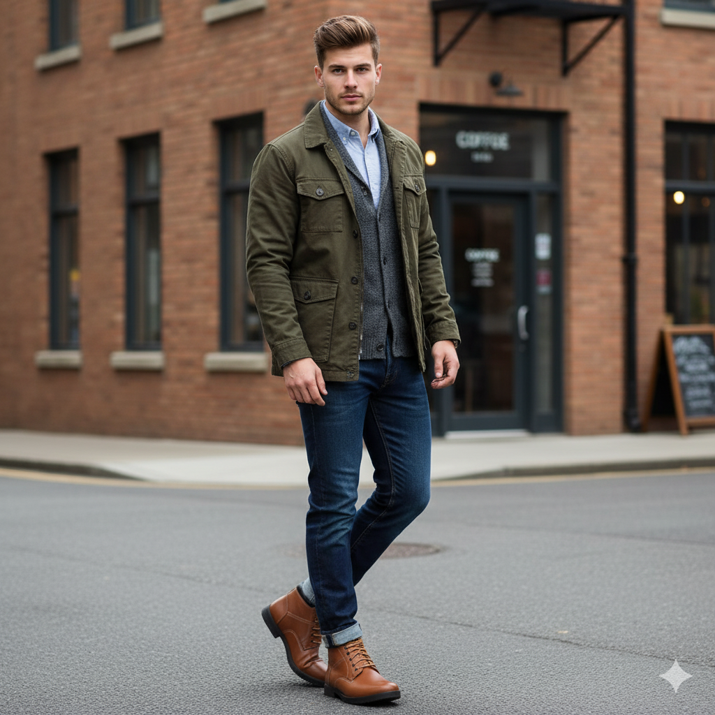 Leather Lace-Up High Ankle Boot Tan for Men