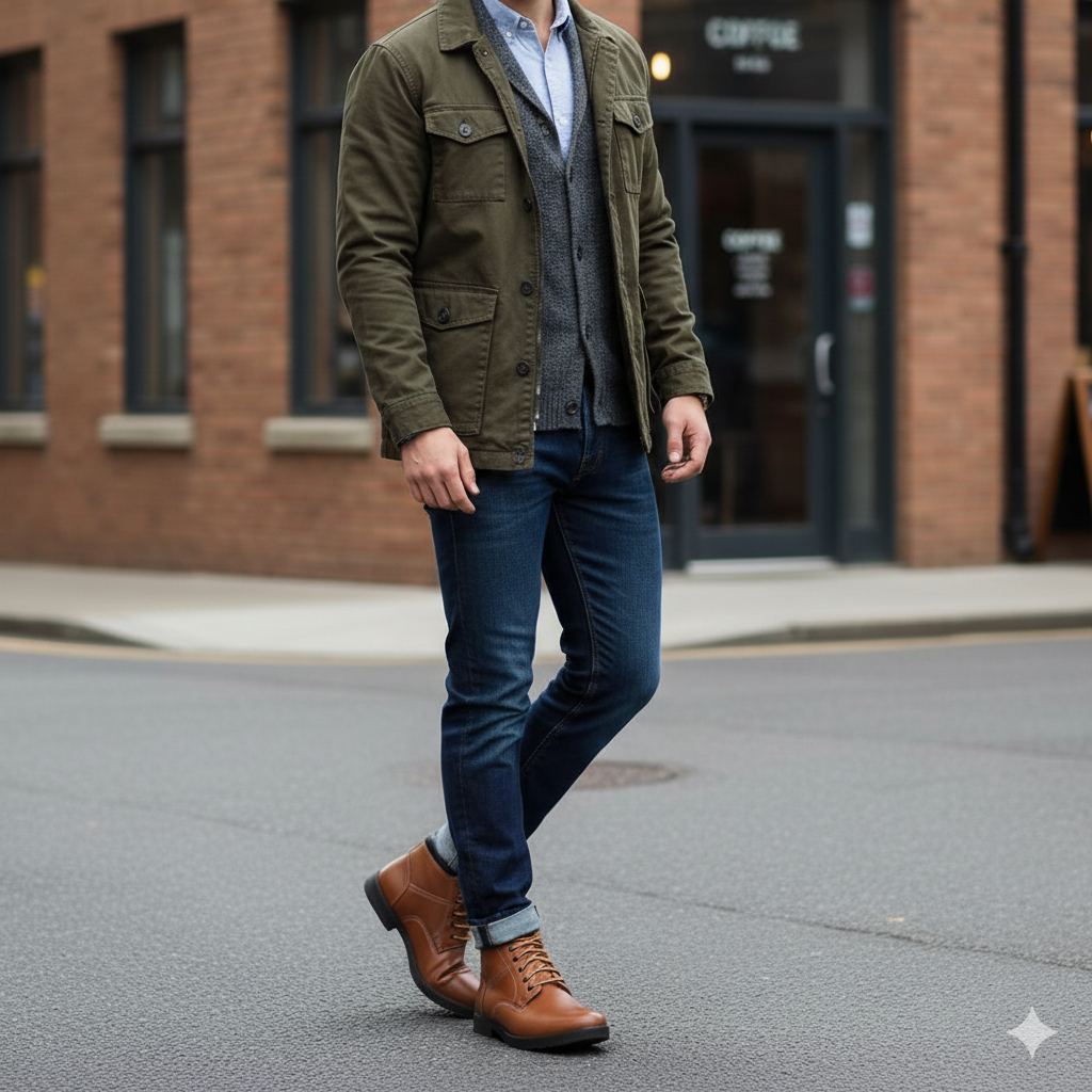 Leather Lace-Up High Ankle Boot Tan for Men