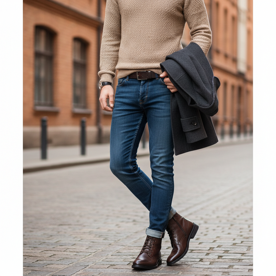 Men Lace Up Leather Casual High Ankle Boot Brown