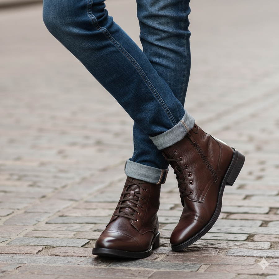 Men Lace Up Leather Casual High Ankle Boot Brown