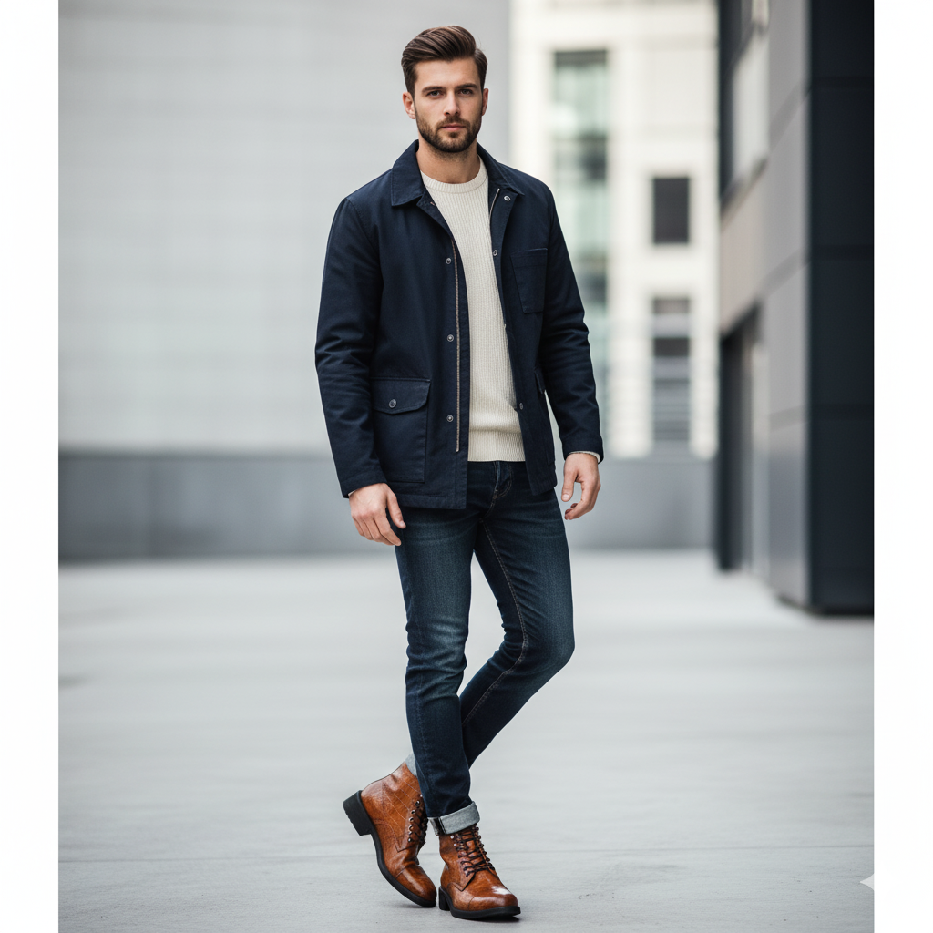 Croco Leather Lace-Up High Ankle Boot Tan