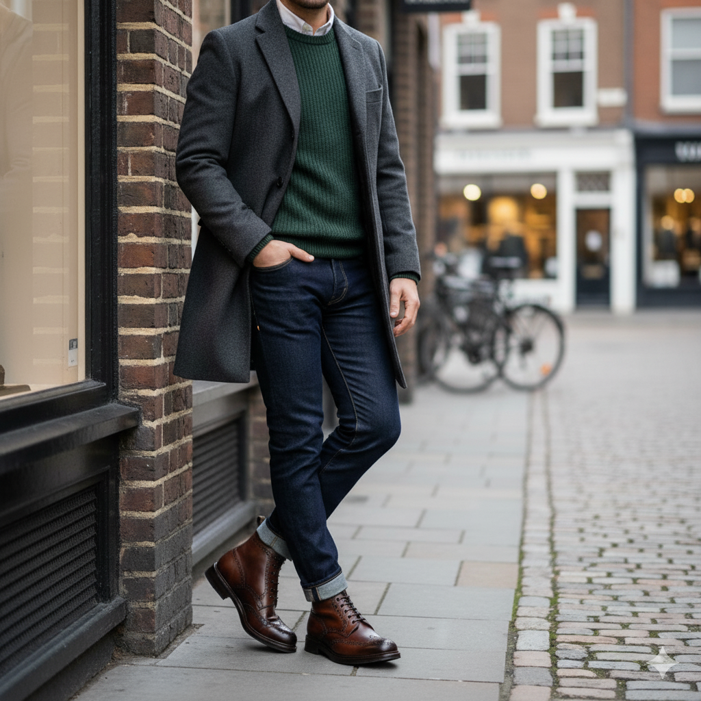Leather Lace-Up Wingtip High Ankle Brown Boot