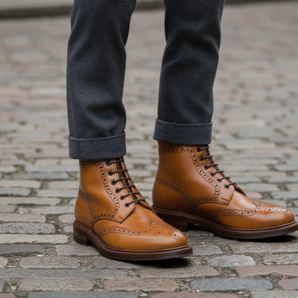 Leather Lace Up High Ankle Boots