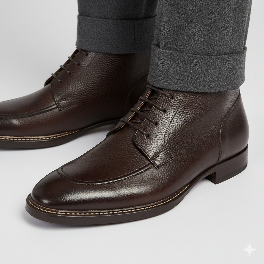 Premium Split Toe Leather Derby Ankle Boot Brown