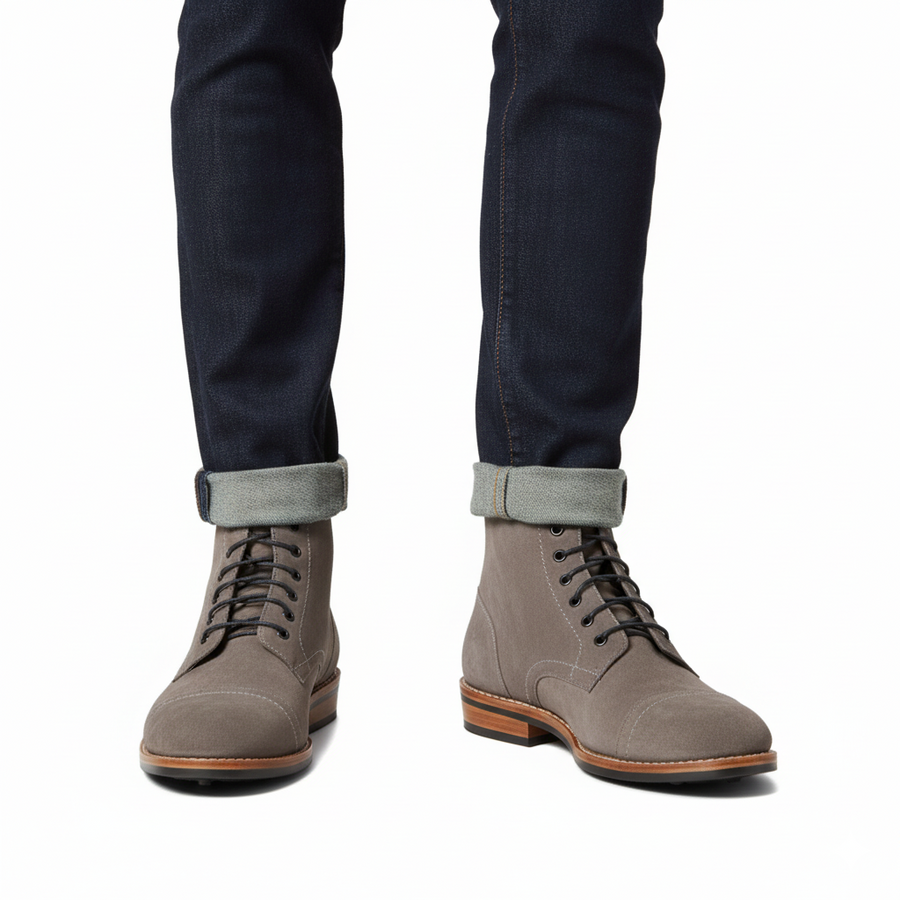 Men Solid Mid Top Suede Leather Ankle Boot Light Brown