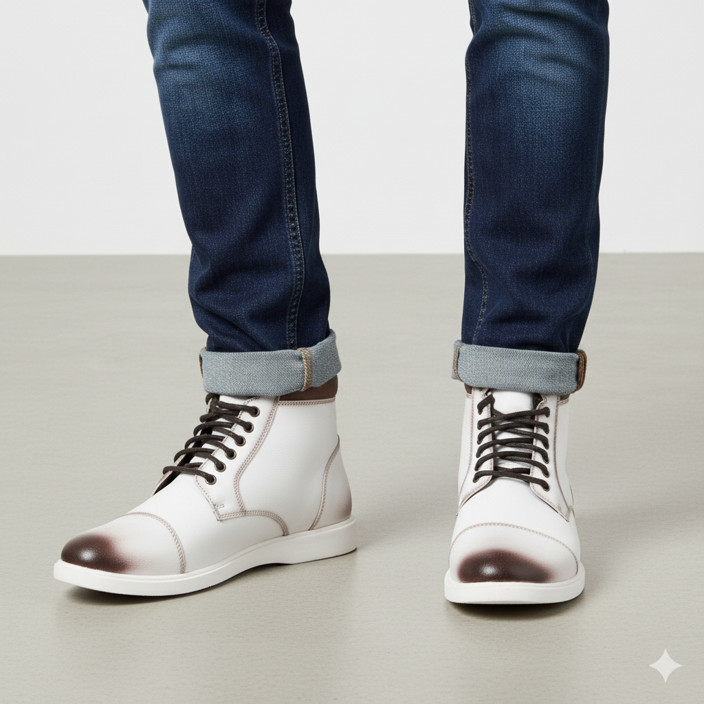 Men Leather High Top Side Zipper Ankle Boots