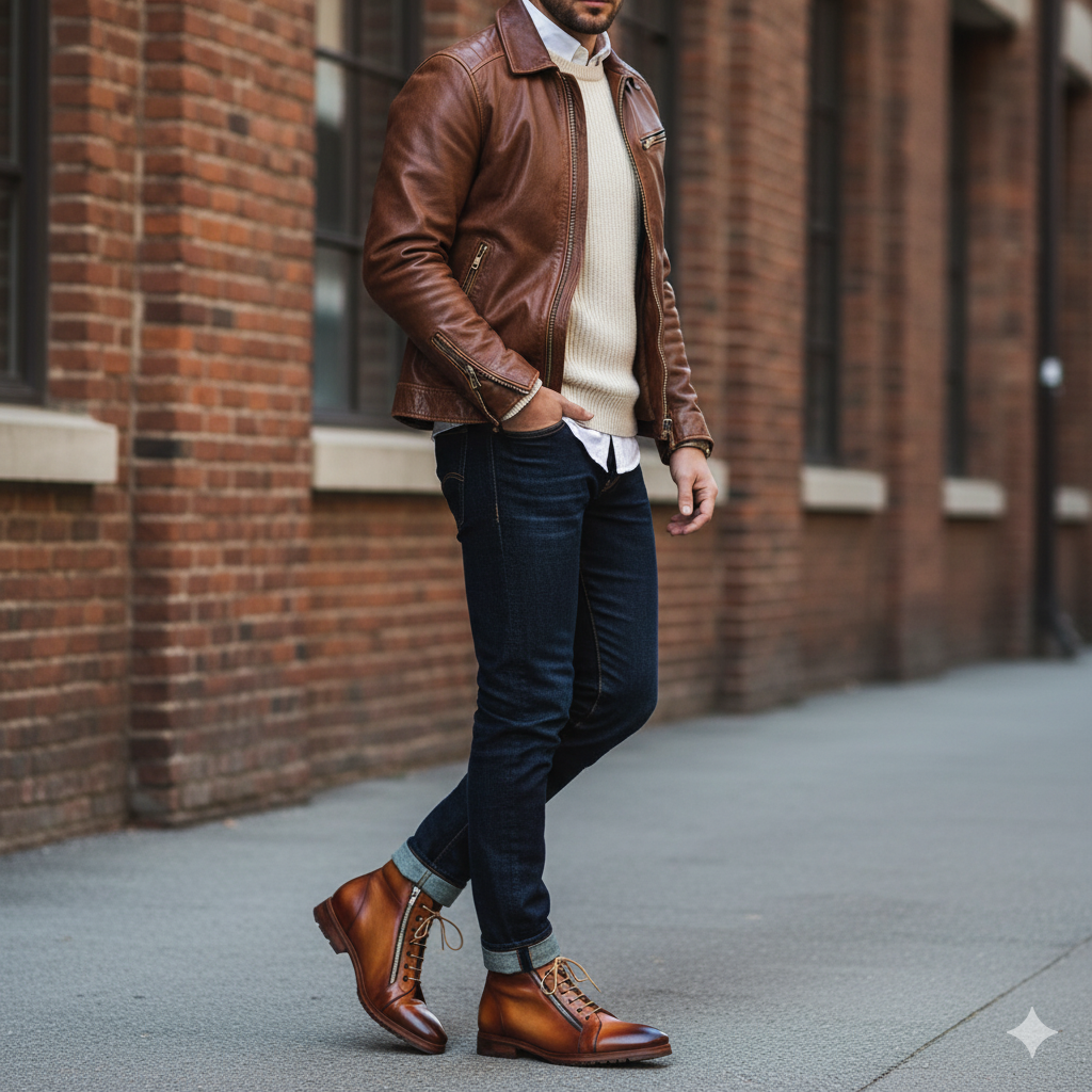 Men Custom Handmade Leather Side Zipper Ankle Boot Tan