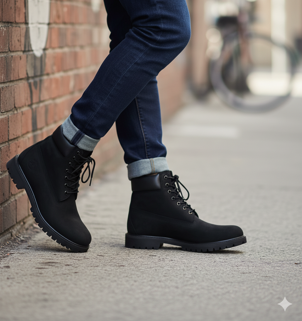 Black Suede Lace-Up Leather Boots