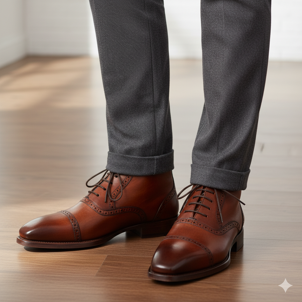 Men Antique Cap Toe Leather Ankle Boots