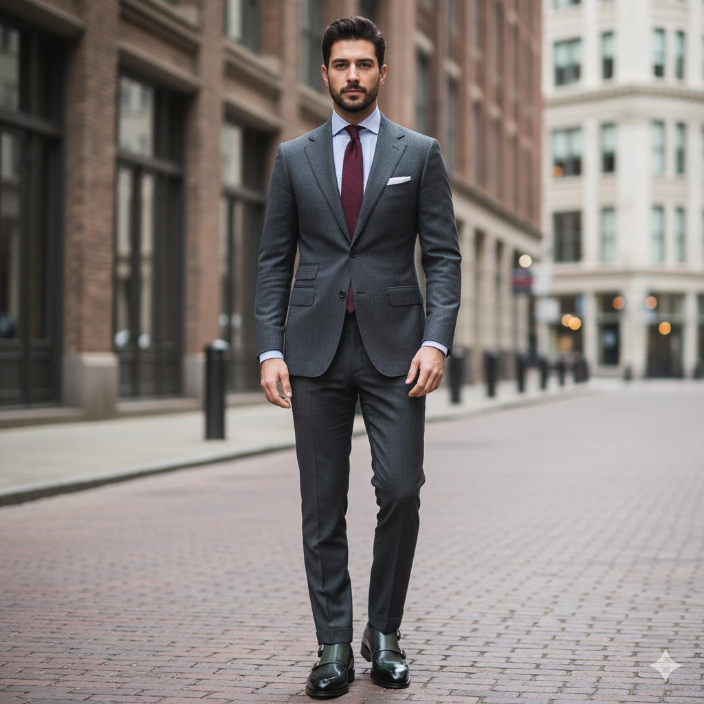 Men Cap-Toe Double Strap Green Monk Shoe