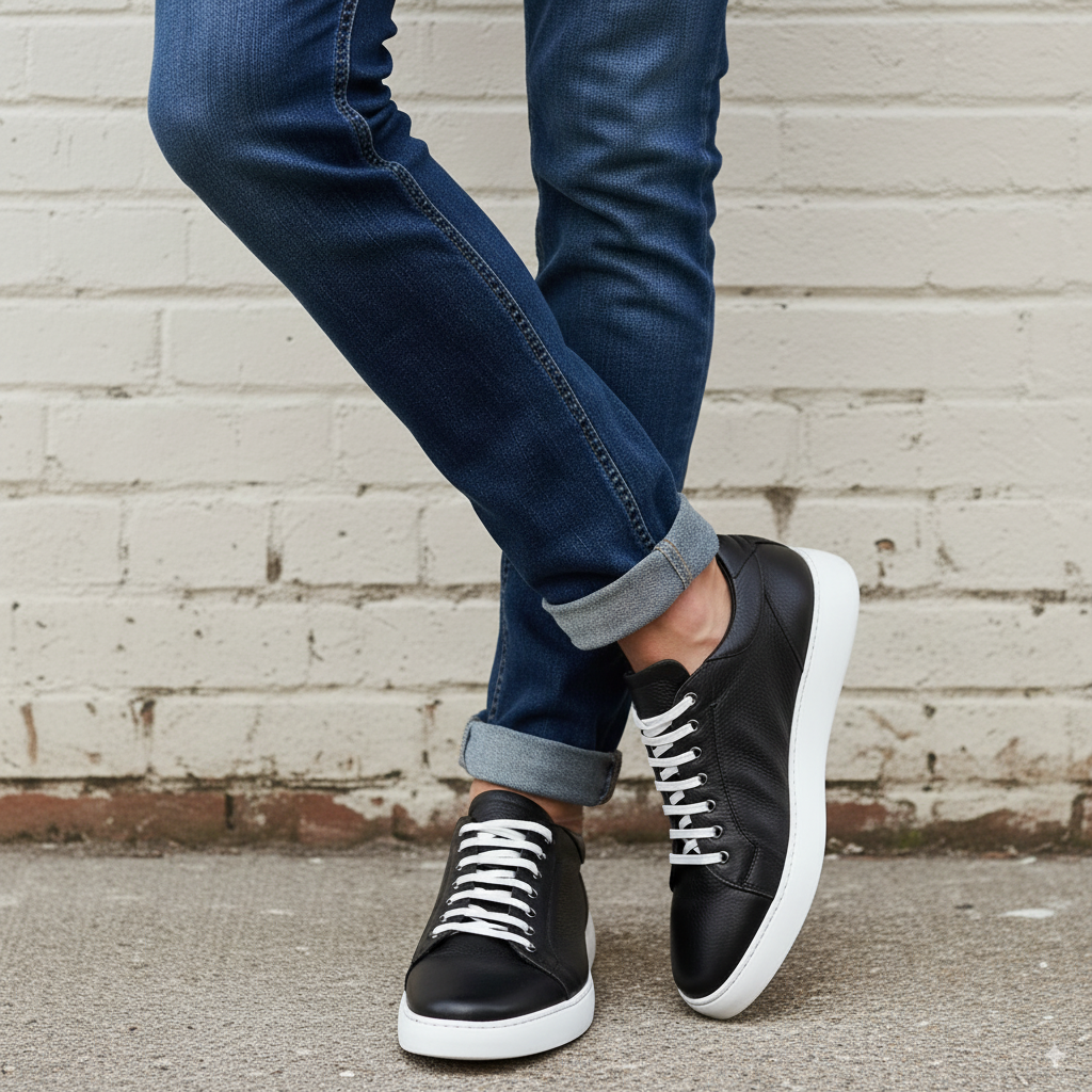Smooth Black Leather Sneaker