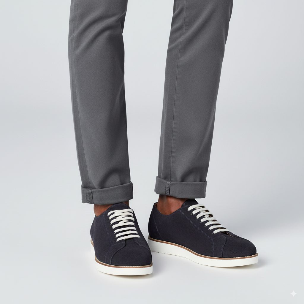 Classic Handmade Suede Lace Up Blue Sneaker