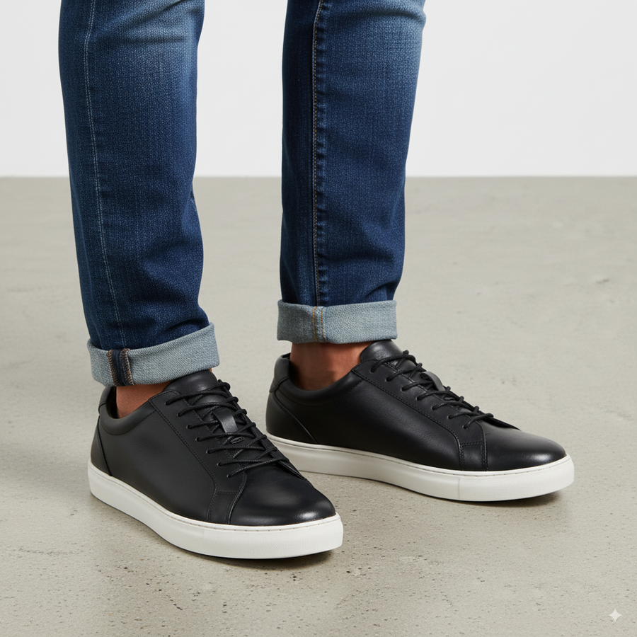 Handmade Leather Lace Up Black Sneaker
