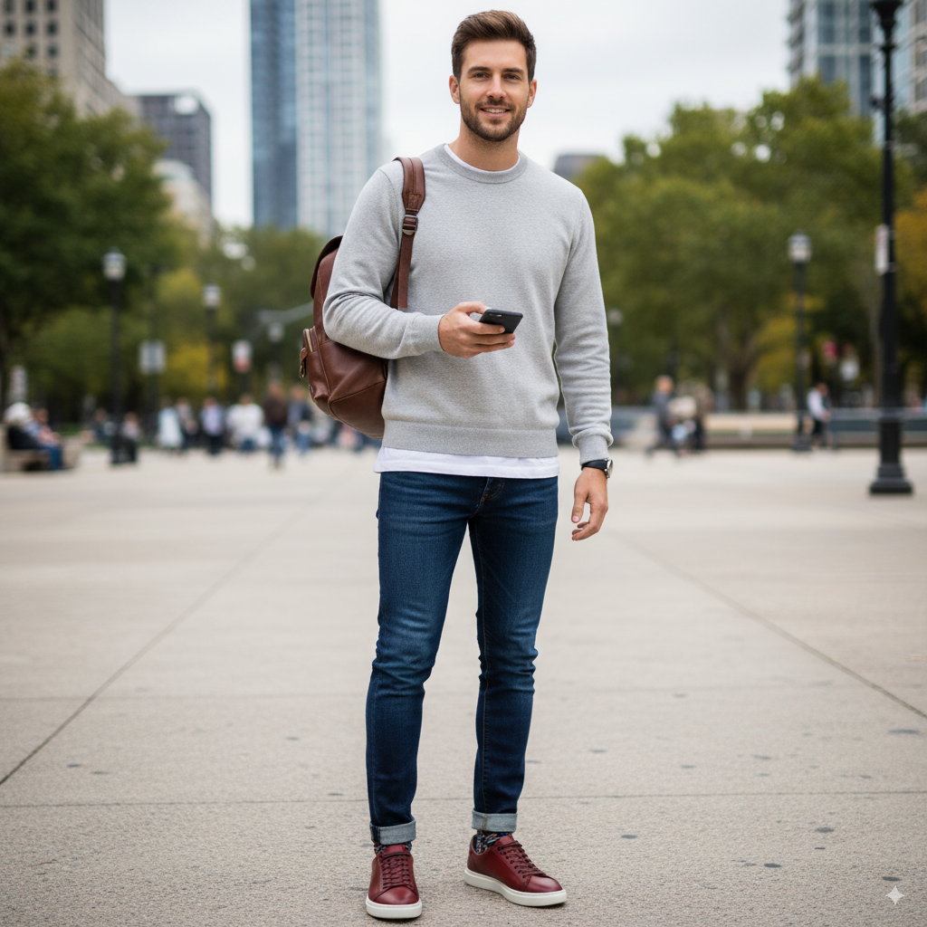 Men's Burgundy Casual Lace-up Sneaker Shoe