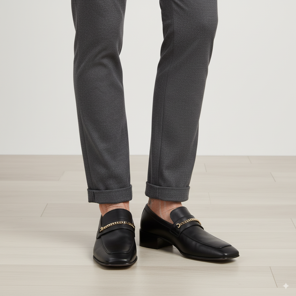 Men Solid Leather Chain Loafers