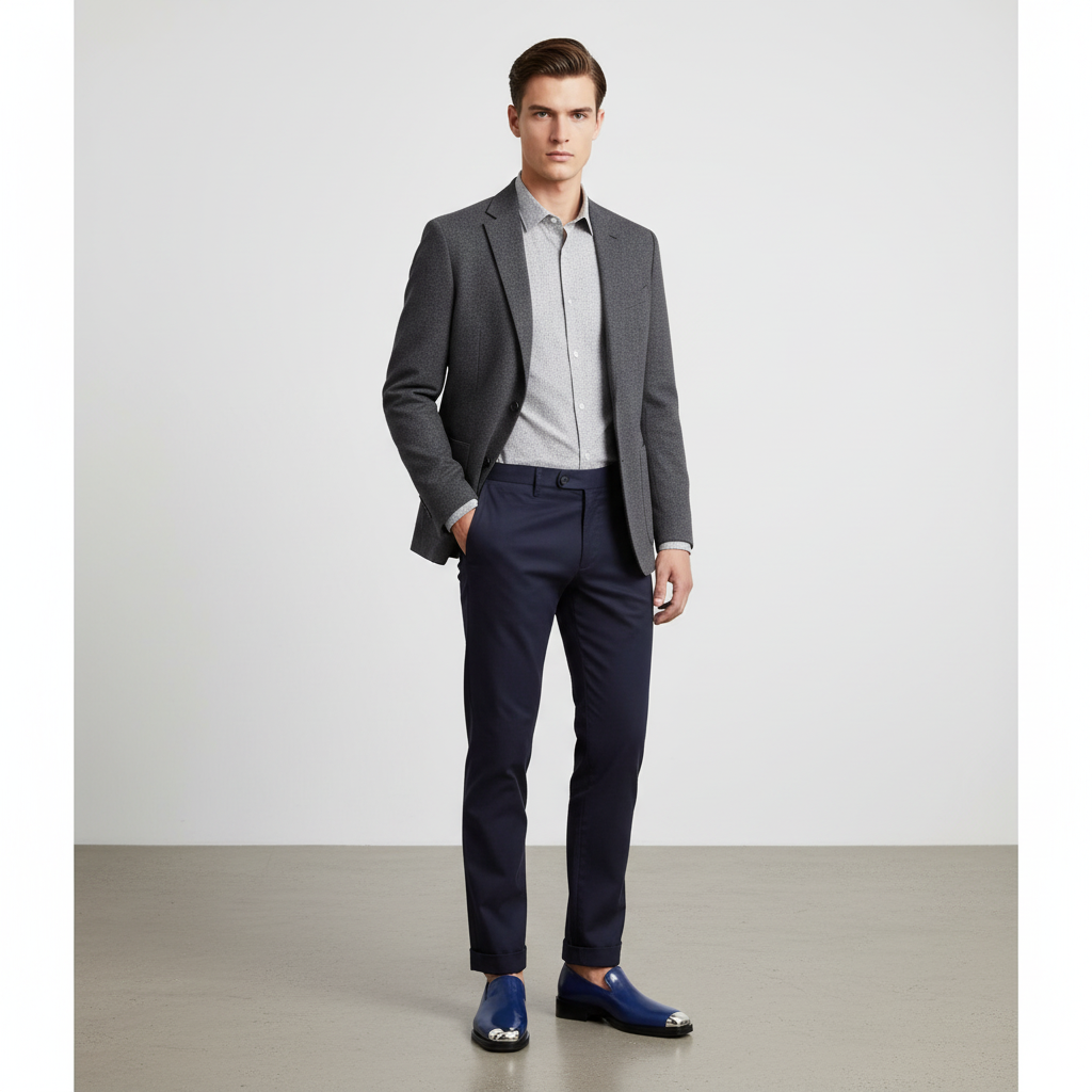 Men Silver Toe Solid Leather Loafers