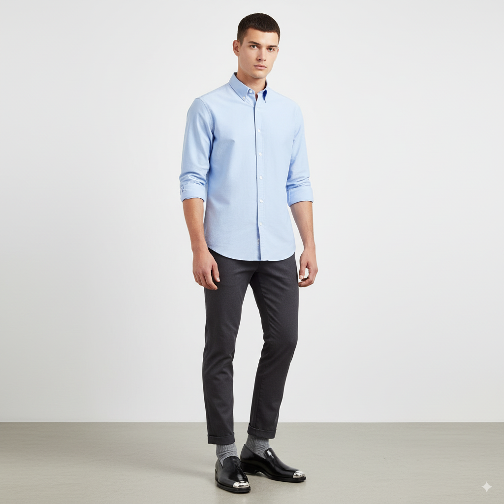 Men Silver Toe Solid Leather Loafers