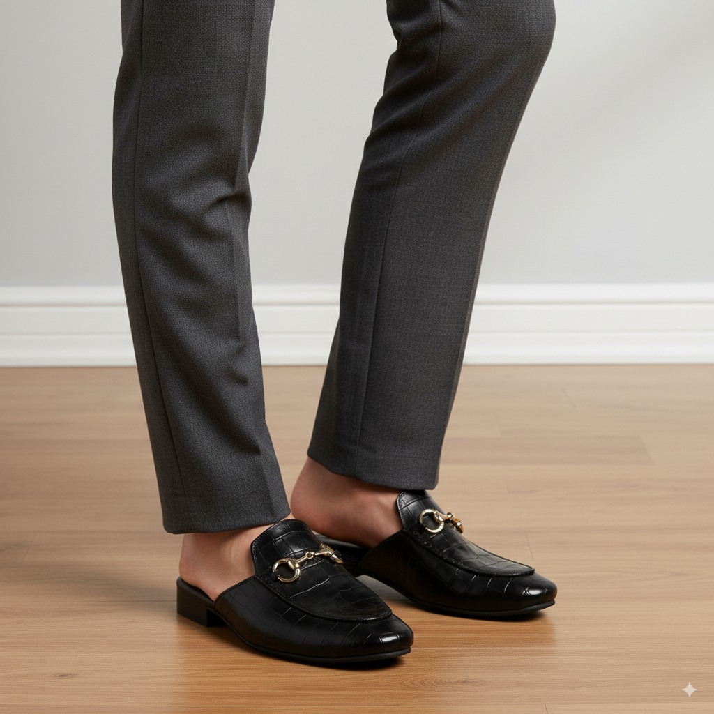 Deep Cut Leather Mules