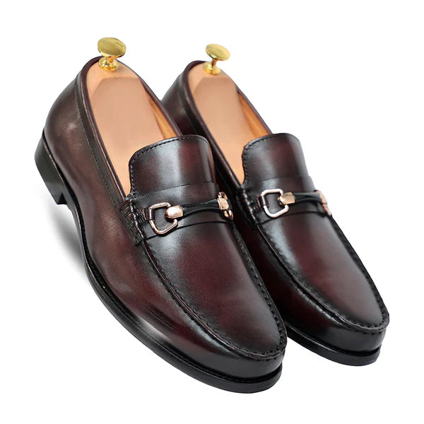 Burgundy Horsebit Slip On Loafers