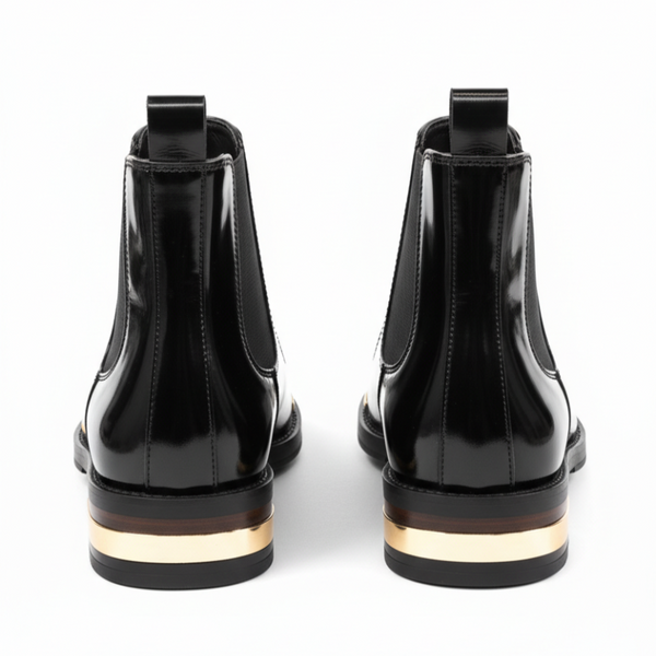Italian Gloss Chelsea Ankle Boots with Gold Accent