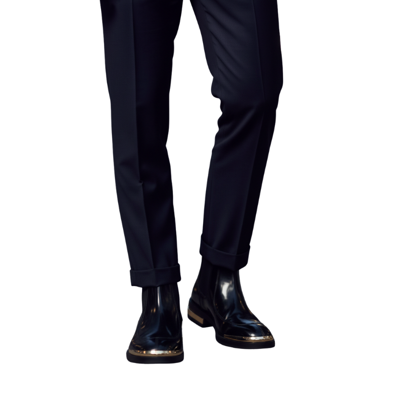 Italian Gloss Chelsea Ankle Boots with Gold Accent