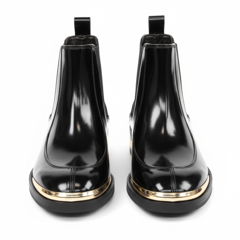 Italian Gloss Chelsea Ankle Boots with Gold Accent