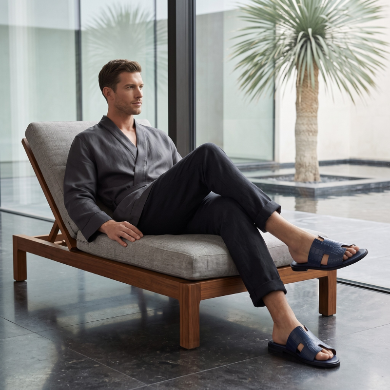 H Style Crocodile Embossed Leather Slipper