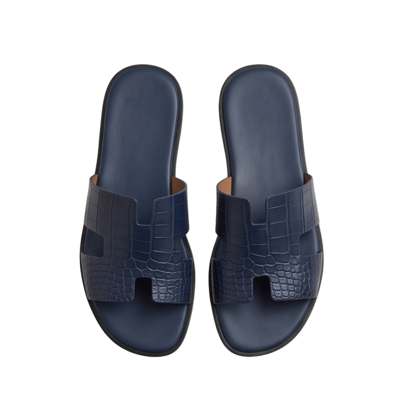 H Style Crocodile Embossed Leather Slipper