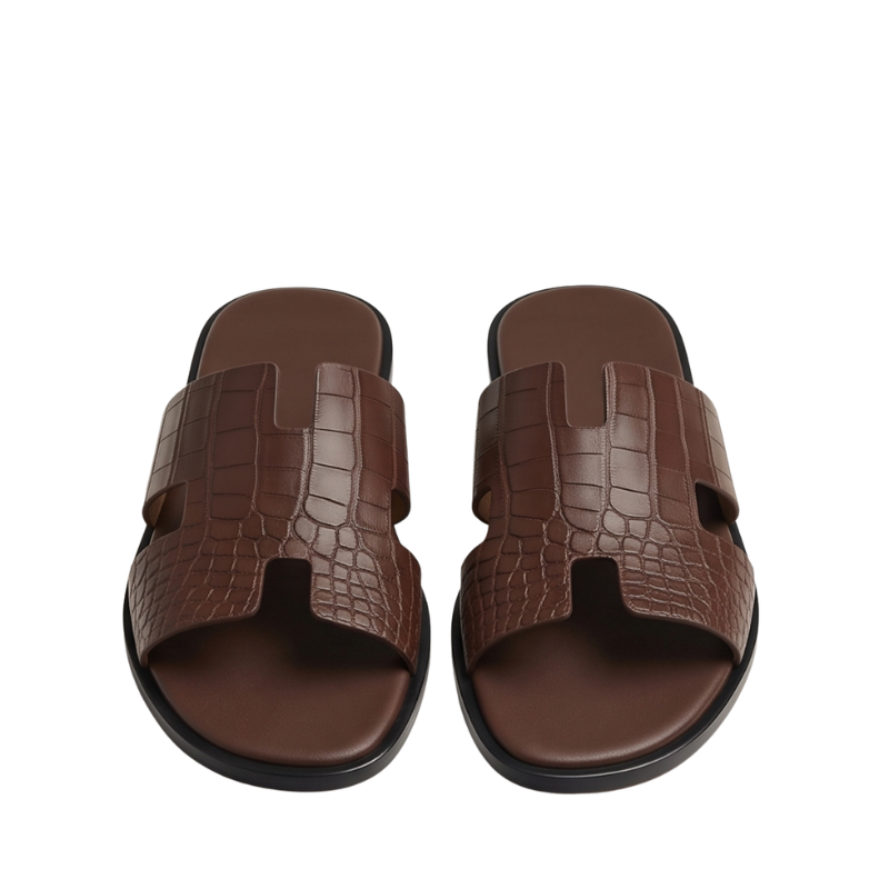 H Style Crocodile Embossed Leather Slipper
