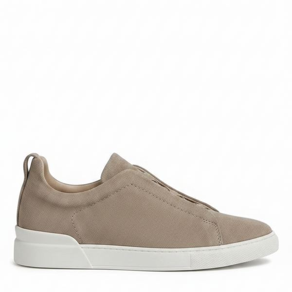 Handmade Suede Triple Stitch Sneaker - Cool Taupe Beige