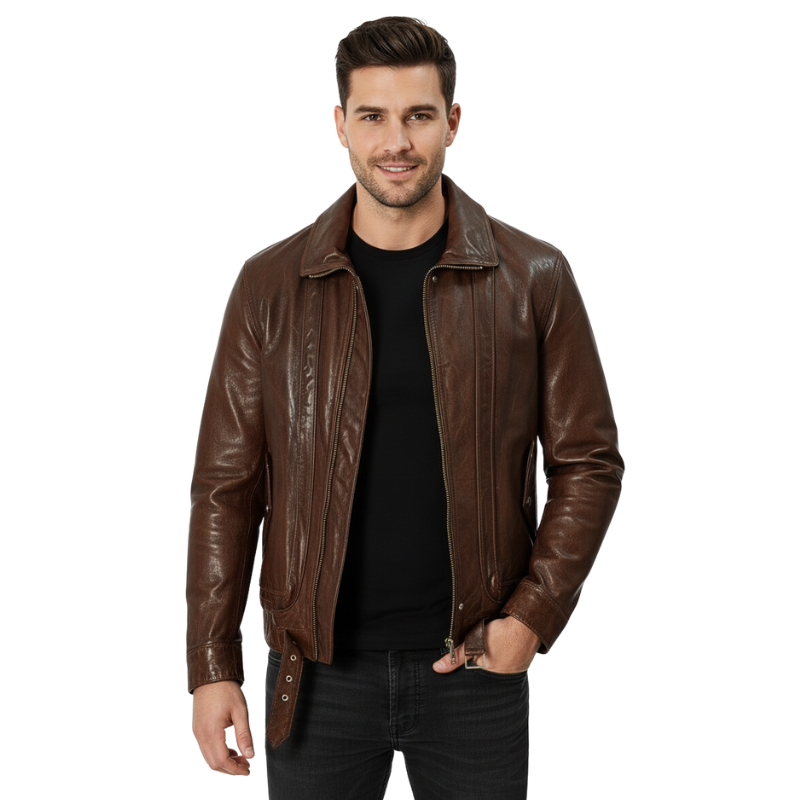 Gloss Buckle Classic Leather Jacket