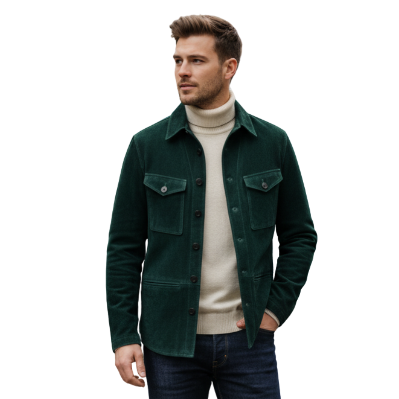 Forest Grid Suede Utility Jacket