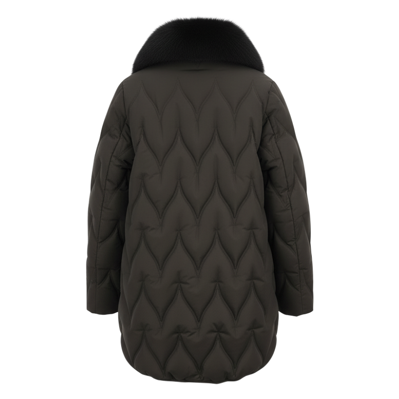 Luxe Leaf Quilted Coat with Pearl-Tipped Drawstrings