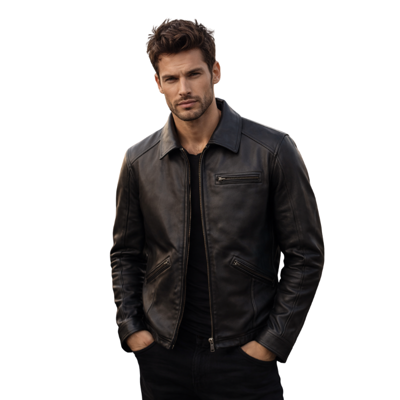 Jet Plaid Zipper Leather Jacket