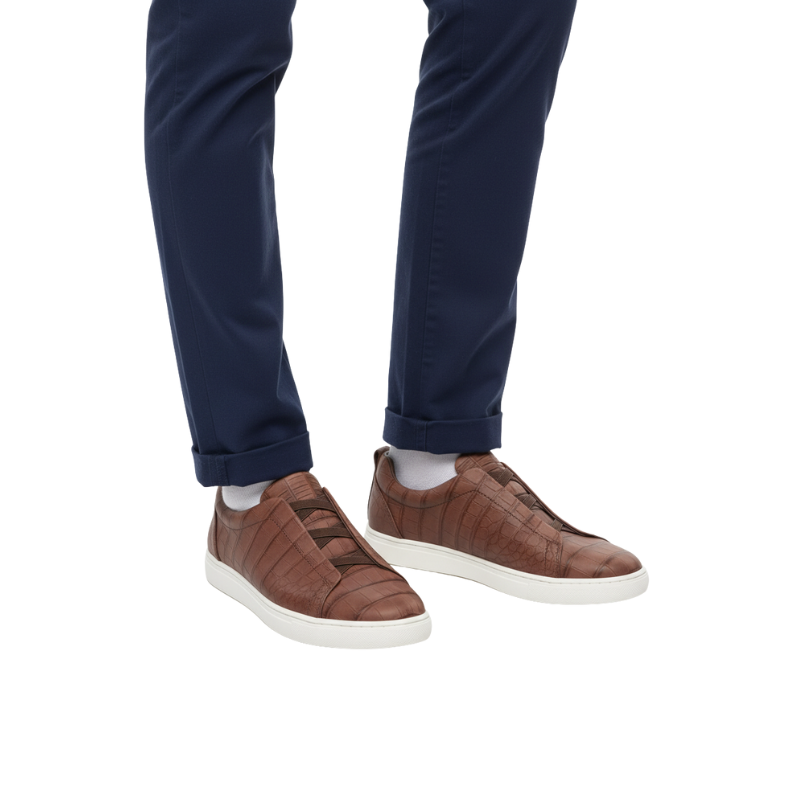 Croc-Embossed Italian Luxe Slip-On Sneakers