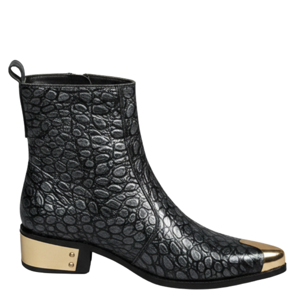Noir Serpente Embossed Grace Golden Toe Boot