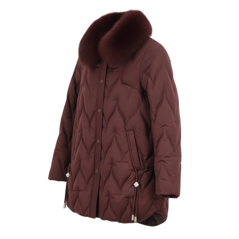 Luxe Leaf Quilted Coat with Pearl Tipped Drawstrings