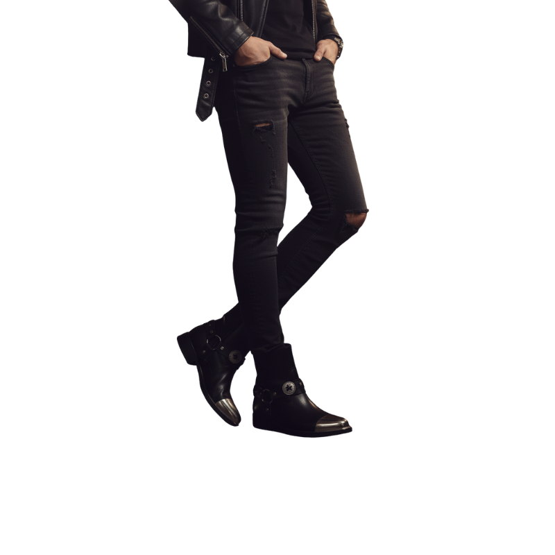 Midnight Harness Silver Cap Toe Boot