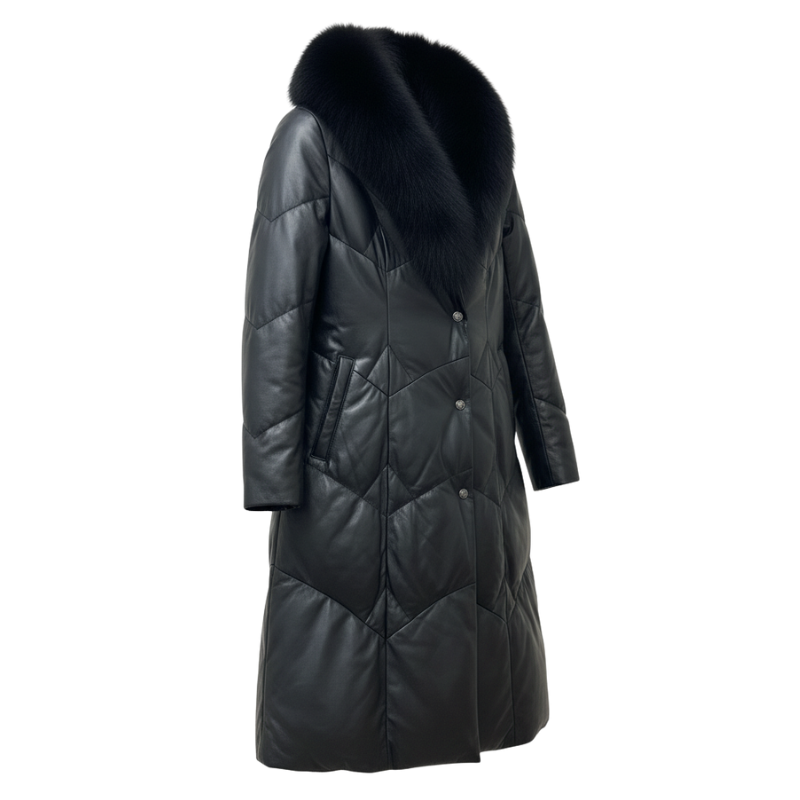 Midnight Fur Shield Leather Coat