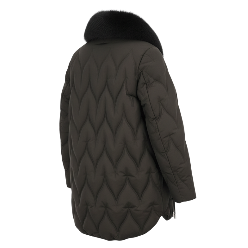 Luxe Leaf Quilted Coat with Pearl-Tipped Drawstrings