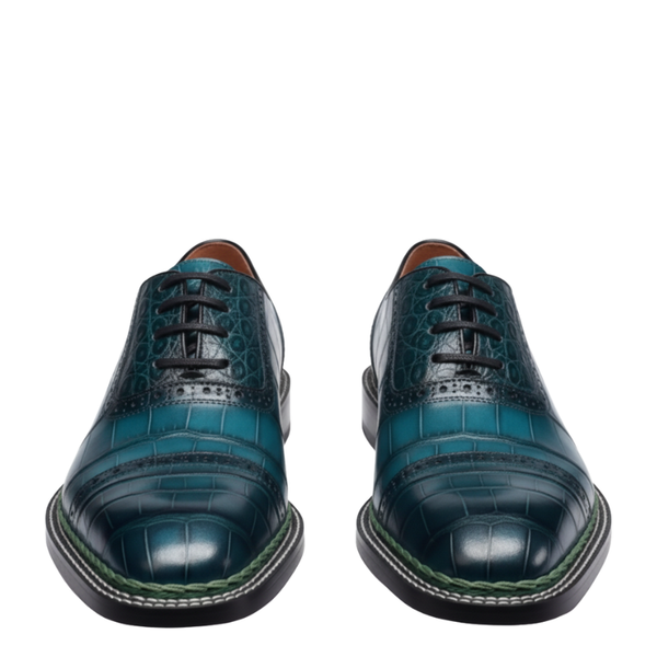 Mens Emerald Croc Patina Oxford