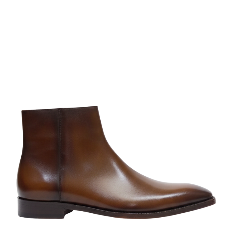 Italian Leather Zipper Ankle Boots