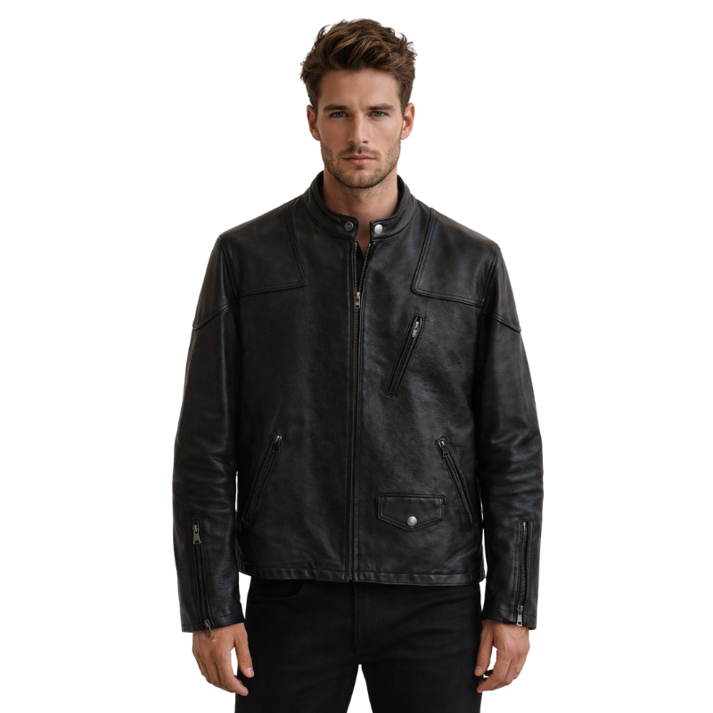 Men s Noir Velocity Moto Leather Jacket