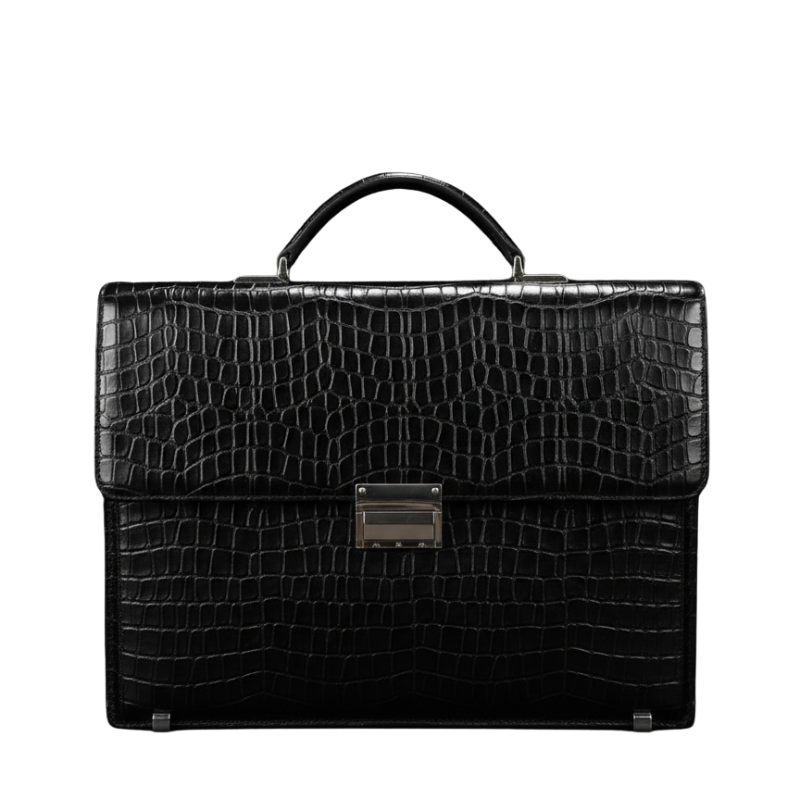 Noir Crocodile-Embossed Leather Briefcase