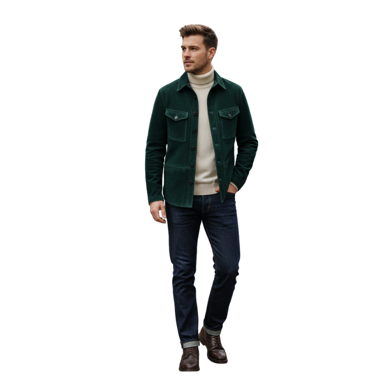 Forest Grid Suede Utility Jacket