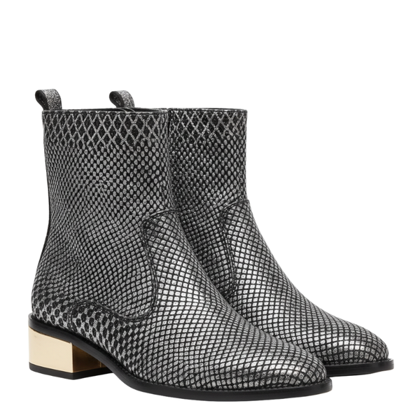 Snakeskin Ankle Boots with Metallic Gold Heel