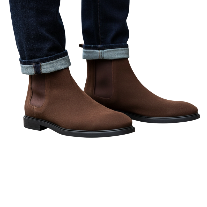 Men's Suede Smooth Walnut Chelsea Boots