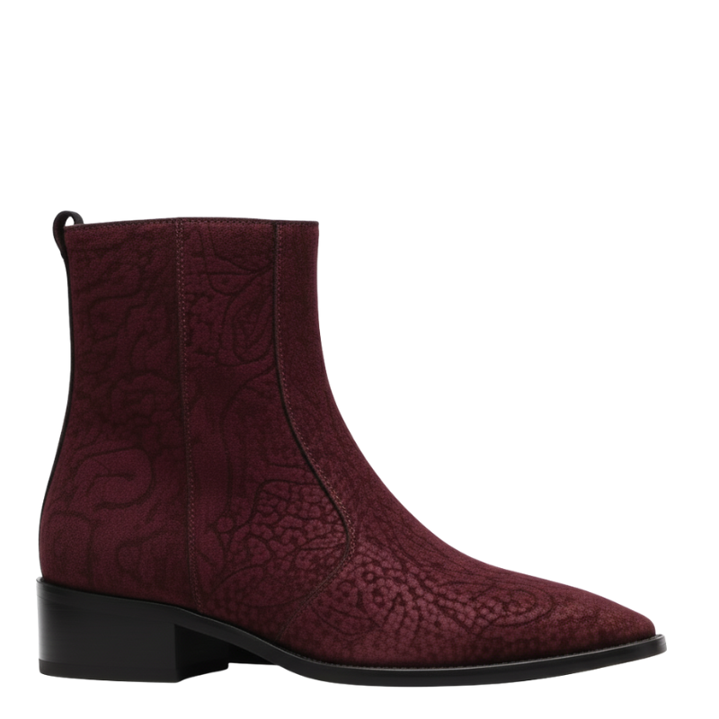 Embossed Velvet Ankle Boots